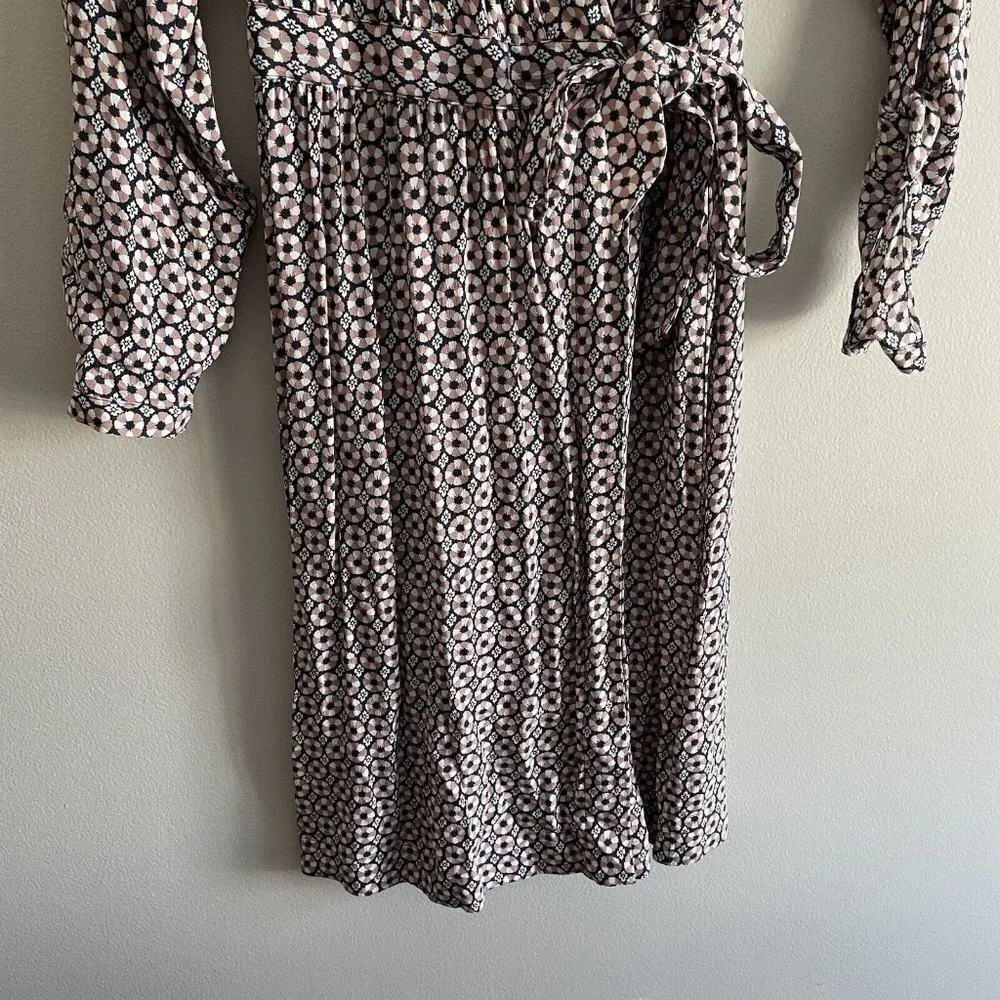 H & M Women’s SZ 2 Blue and Pink Design Long Sleeve Wrap  Dress